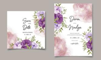 skön lila blomma bröllop inbjudan kort design vektor
