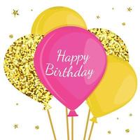 Lycklig födelsedag kort med ballonger och glitter vektor