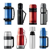 realistisches Thermos-Icon-Set vektor