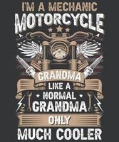 beställnings- årgång mekaniker mormor motorcykel t-shirt design vektor mall