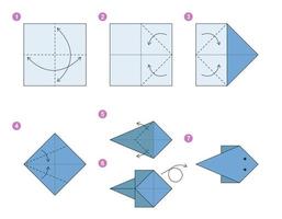 Marine Ray Origami-Schema-Tutorial, bewegliches Modell. Origami für Kinder. Schritt für Schritt, wie man einen niedlichen Origami-Meeresrochen macht. Vektor-Illustration. vektor