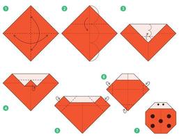 nyckelpiga origami schema handledning rör på sig modell. origami för ungar. steg förbi steg på vilket sätt till göra en söt origami nyckelpiga. vektor illustration.