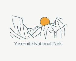 Monoline-Vektordesign des Yosemite-Nationalparks für Naturdesign im Freien vektor
