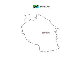 hand dra tunn svart linje vektor av tanzania Karta med huvudstad stad dodoma på vit bakgrund.