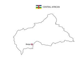 hand dra tunn svart linje vektor av central afrikansk Karta med huvudstad stad bangui på vit bakgrund.