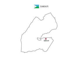 hand dra tunn svart linje vektor av djibouti Karta med huvudstad stad djibouti på vit bakgrund.