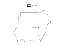 hand dra tunn svart linje vektor av sudan Karta med huvudstad stad khartoum på vit bakgrund.
