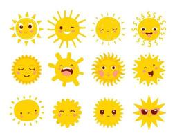 Cartoon fröhliche und lustige Sonnenfiguren vektor