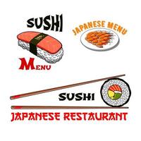 vektor ikoner för japansk sushi skaldjur restaurang