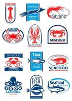 skaldjur och fisk symbol uppsättning för mat design vektor