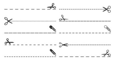 Scherensymbole für Schnittlinien, Coupon oder Papiertrimmstrich vektor
