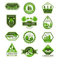 Landschaftsdesign-Abzeichensatz aus Park- und Gartenbaum vektor