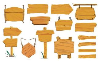 tecknad serie trä- tecken, trä plankor, brädor, banderoller vektor