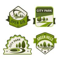 Stadtpark grüne Vektorsymbole gesetzt vektor