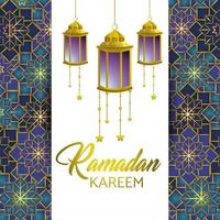 Ramadan-Grußkarte mit Lampen und Sternen vektor