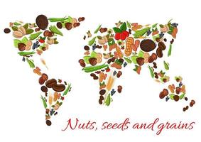 Nüsse, Samen und Körner Vektorweltkarte vektor