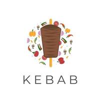gegrilltes Kebab-Fleisch-Vektor-Illustrationslogo mit frischem Gemüse vektor