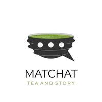 Matcha-Chat-Café-Illustrationslogo vektor