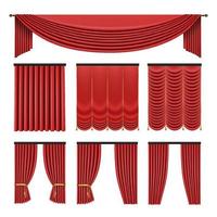 röd gardiner uppsättning i klassisk stil isolerat på vit bakgrund. realistisk 3d lyx vektor illustration.