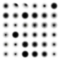 36 Halbtonkreis großer Satz. Popart-Grange-Clipart. abstrakter runder Halbtonkreisvektor. künstlerisches Grafikdesign von Halbtonkreispunkten auf weißem Hintergrundvektorsatz. vektor