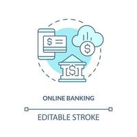 uppkopplad bank turkos begrepp ikon. virtuell tillgång till konto. digitalisering abstrakt aning tunn linje illustration. isolerat översikt teckning. redigerbar stroke. vektor