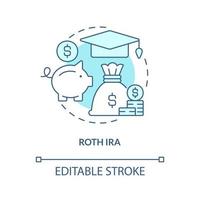 roth ira türkisfarbenes Konzeptsymbol. Bildungsausgaben. Konto für College-Ersparnisse abstrakte Idee dünne Linie Illustration. isolierte Umrisszeichnung. editierbarer Strich. vektor