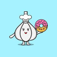 süße Cartoon-Knoblauch-Koch-Charakter-Donuts vektor