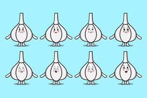 set kawaii knoblauch cartoon verschiedene ausdrücke vektor