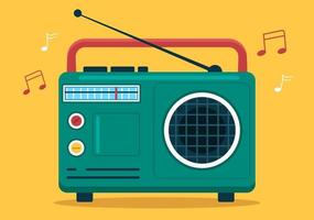 radio-player für aufzeichnungen, talkshows, interviews mit prominenten und musikhören in der handgezeichneten cartoon-flachstilillustration der vorlage vektor