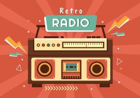 retro-radio-player-stil für aufzeichnung, alter empfänger, interviews berühmtheit und musikhören in der flachen illustration der schablone hand gezeichneten karikatur vektor