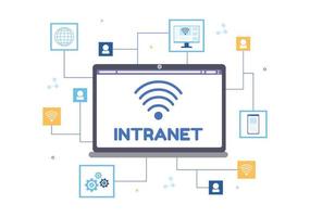 Intranet-Internet-Netzwerk-Verbindungstechnologie zum Austausch vertraulicher Unternehmensinformationen in der handgezeichneten Cartoon-Flachillustration der Vorlage vektor