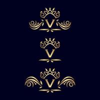 kunglig lyx utsmyckad logotyp brev v vektor