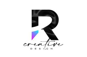 schwarzes seidenbuchstabe r logo design mit textilmaterial textur und kreativem designvektor vektor
