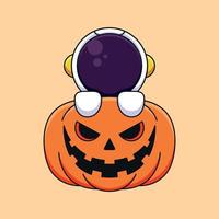 niedliche kürbis astronaut halloween karikatur maskottchen gekritzel kunst hand gezeichnet konzept vektor kawaii symbol illustration