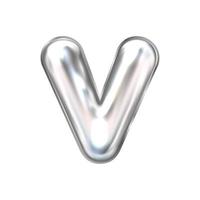 silberne perlfolie aufgeblasenes alphabetsymbol, isolierter buchstabe v vektor