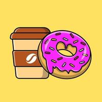 heißer kaffee mit donut-karikaturvektorikonenillustration. flaches karikaturkonzept. geeignet für jedes kreative Projekt. vektor