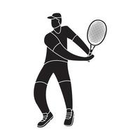 silhuett tennis spelare med racket.frisk livsstil.a man håller på med sport. ung kille spelar utanför.vektor illustration isolerat på vit bakgrund. vektor