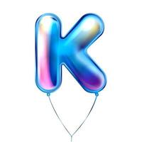 blå metallisk ballong, uppblåst alfabet symbol k vektor