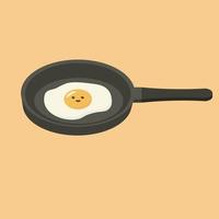söt friterad ägg på fräsning panorera. friska morgon- frukost med ägg. vektor illustration