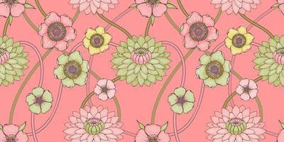 blommigt rosa sömlösa mönster med krysantemum vektor
