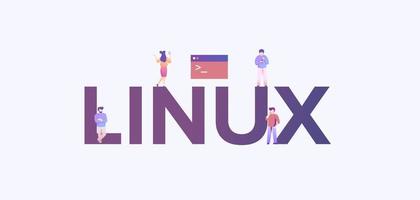 Linux rörelse systemet. plattform programvara med administrering teknologi internet utveckling. vektor