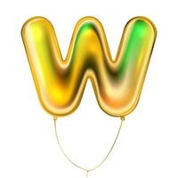 goldmetallischer Ballon, aufgeblasenes Alphabetsymbol w vektor