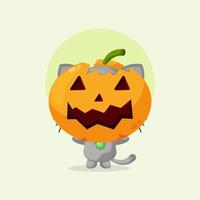 süße katze mit kürbishalloween-maskenillustration vektor