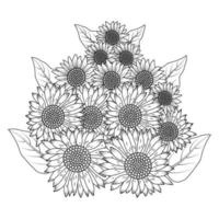 Sonnenblumen-Zen-Doodle-Kunstzeichnung von Vektordesign mit blühender Blütenblatt-Malbuchseite für Erwachsene vektor