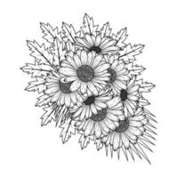 Gänseblümchen-Blumen-Zen-Doodle-Kunstdesign in detaillierter Clip-Art-Vektorgrafik und schöner Blumen-Strichzeichnungs-Malseite vektor