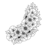 Gänseblümchen- und Hollyhock-Blumen-Zen-Doodle-Kunstdesign in detaillierter Clip-Art-Vektorgrafik vektor