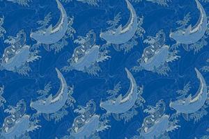 koi-karpfen japanisches blaues nahtloses muster vektor