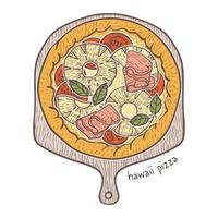 hawaii-pizza, skizzenillustration vektor