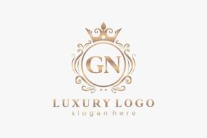 königliche Luxus-Logo-Vorlage mit anfänglichem gn-Buchstaben in Vektorgrafiken für Restaurant, Lizenzgebühren, Boutique, Café, Hotel, Heraldik, Schmuck, Mode und andere Vektorillustrationen. vektor
