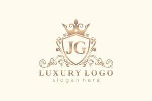 Royal Luxury Logo-Vorlage mit anfänglichem jg-Buchstaben in Vektorgrafiken für Restaurant, Lizenzgebühren, Boutique, Café, Hotel, Heraldik, Schmuck, Mode und andere Vektorillustrationen. vektor